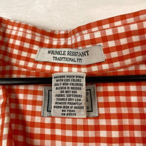 L.L. Bean Mens XXL Tall Orange/White Gingham Wrinkle-Resistant Short-Sleeve - Picture 4 of 7